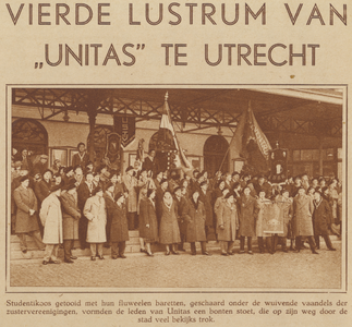 99327 Afbeelding van de ontvangst van de reünisten van de studentenvereniging Unitas Studiosorum Rheno-Traiectina (USR) ...